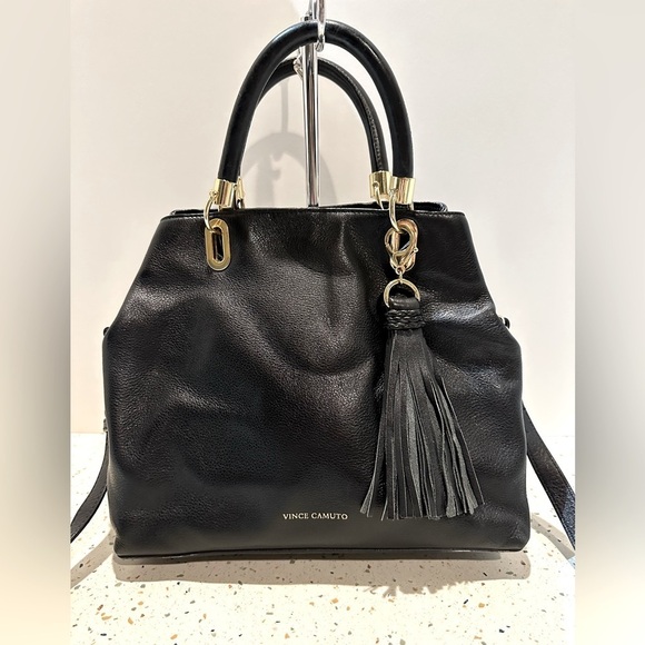 Vince Camuto Elva Black Leather Crossbody Handbag with Tassel Charm - Picture 2 of 12